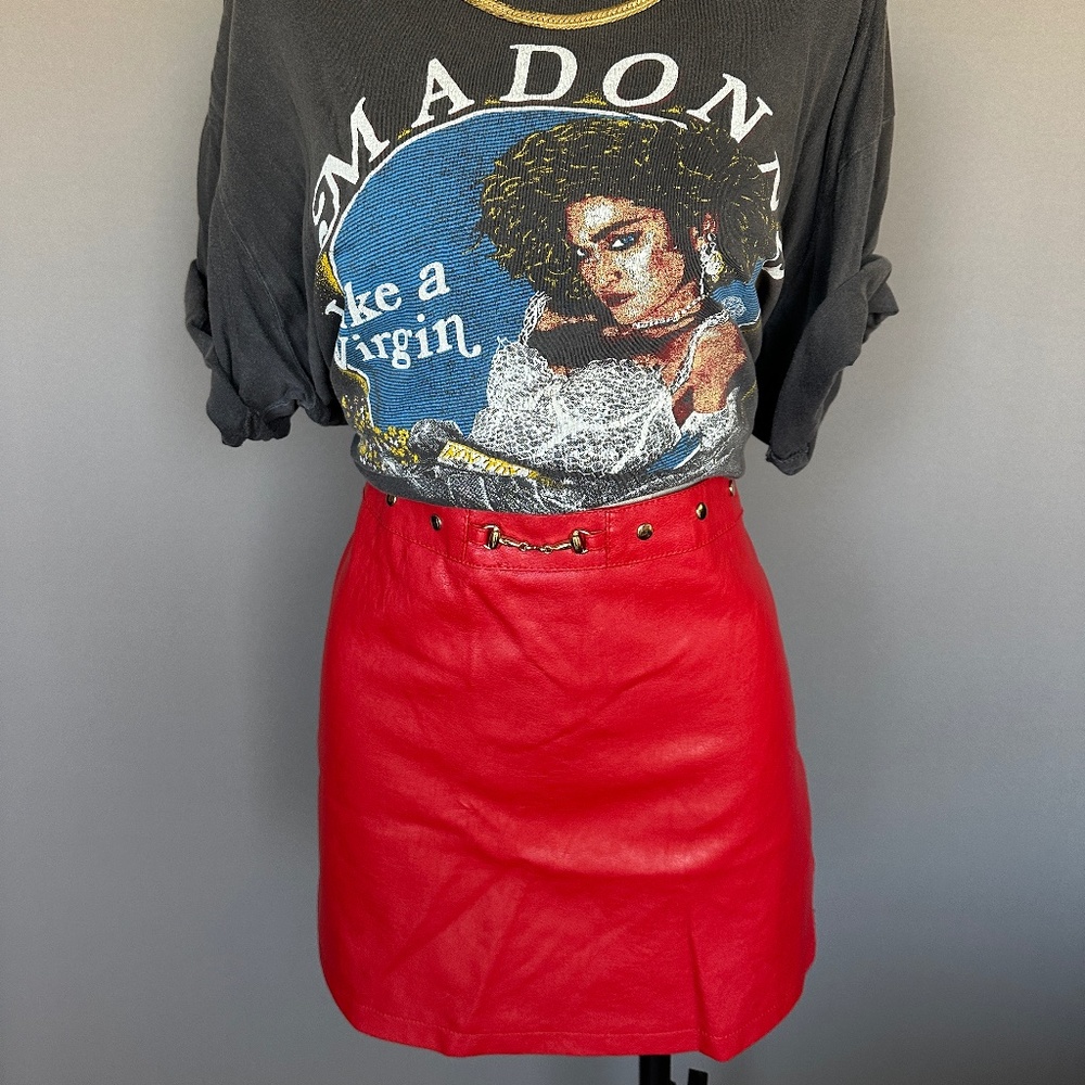 Red Faux Leather Skirt